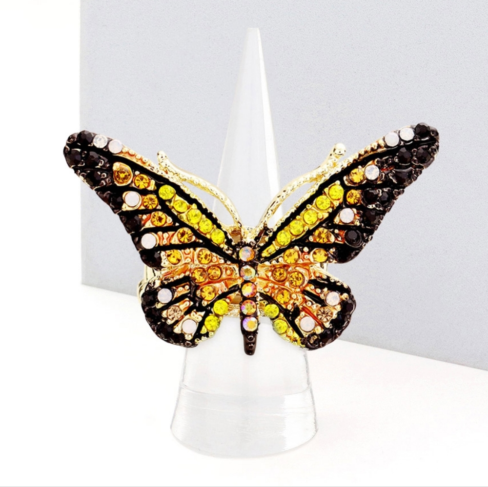Brown Black Butterfly Ring Rhinestones Crystal Cute Finger Statement Accessories